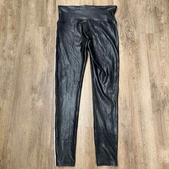 SPANX Women's Black Faux Leather Side Stripe Pull On Leggings‎ Size Large - Picture 5 of 12